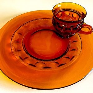 Indiana Amber Glass Luncheon plate and Cup- set of 4